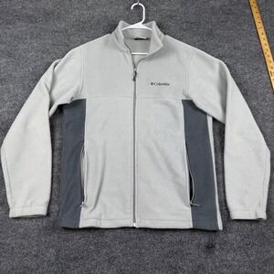 Columbia Mens Gray Full Zip Fleece Jacket Colorblock Mock Neck Size Medium